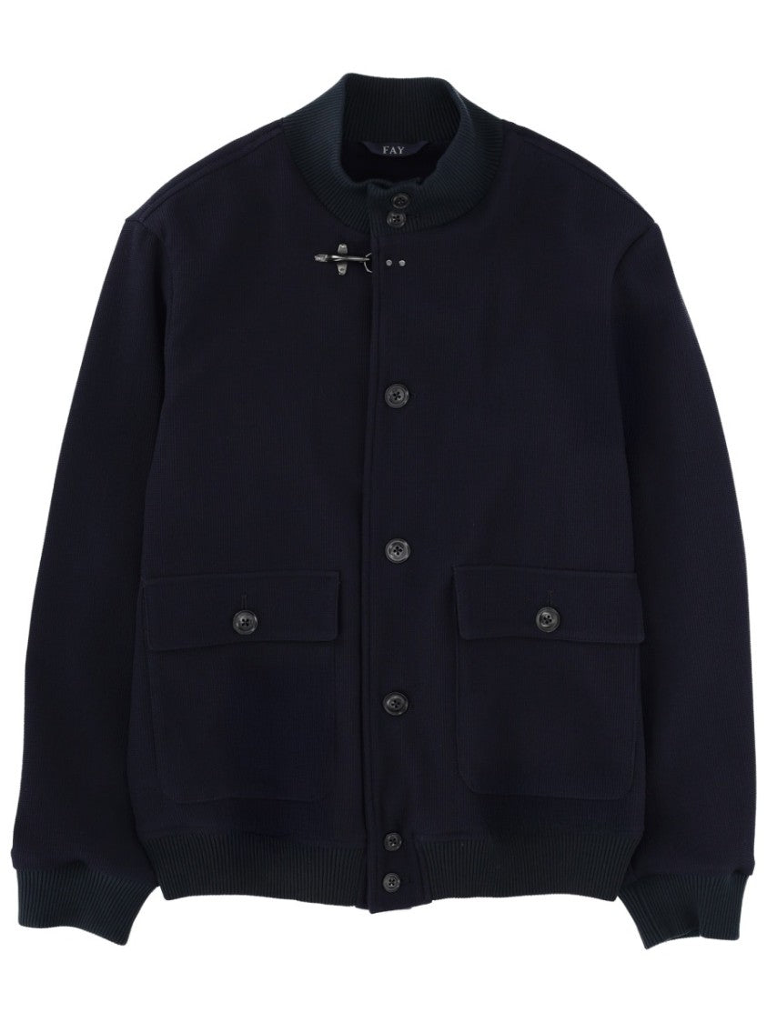 Fay Blue High Collar Flap Pockets Jacket