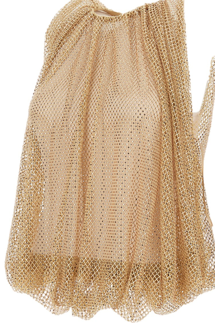 Sportmax Loose-Fit Metallic Gold Mesh Top With Crewneck Design