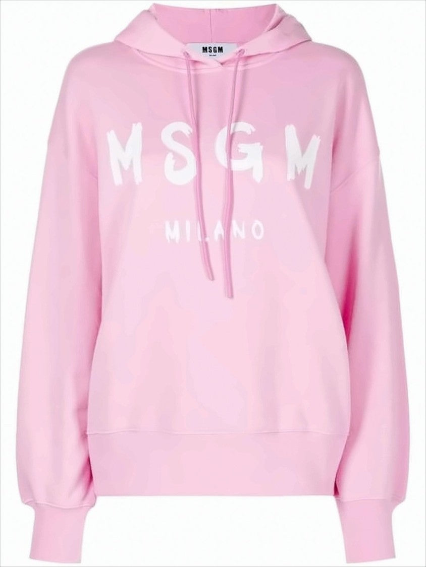 Msgm Pastel Pink Relaxed-Fit Hoodie With Logo Print