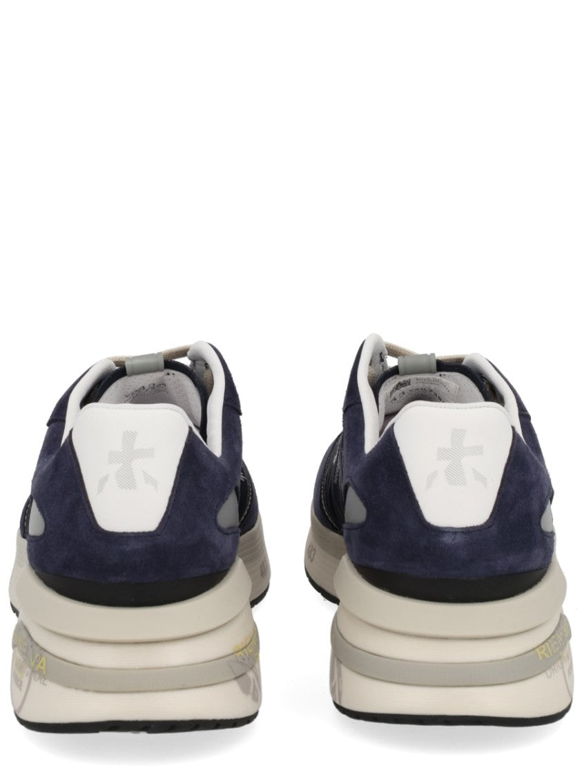 Premiata Navy Blue Sneakers With Suede And Mesh Design