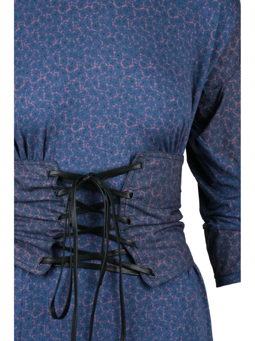 Vivienne Westwood Anglomania Blue Leopard Print Midi Dress With Bustier-Style Sash