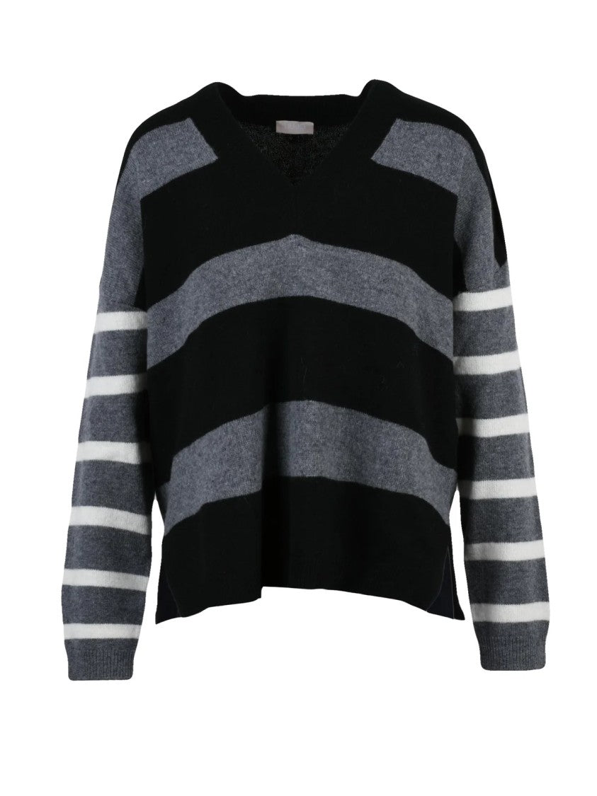 Liu Jo V-Neck Pullover In Multicolore Stripes With Relaxed Fit