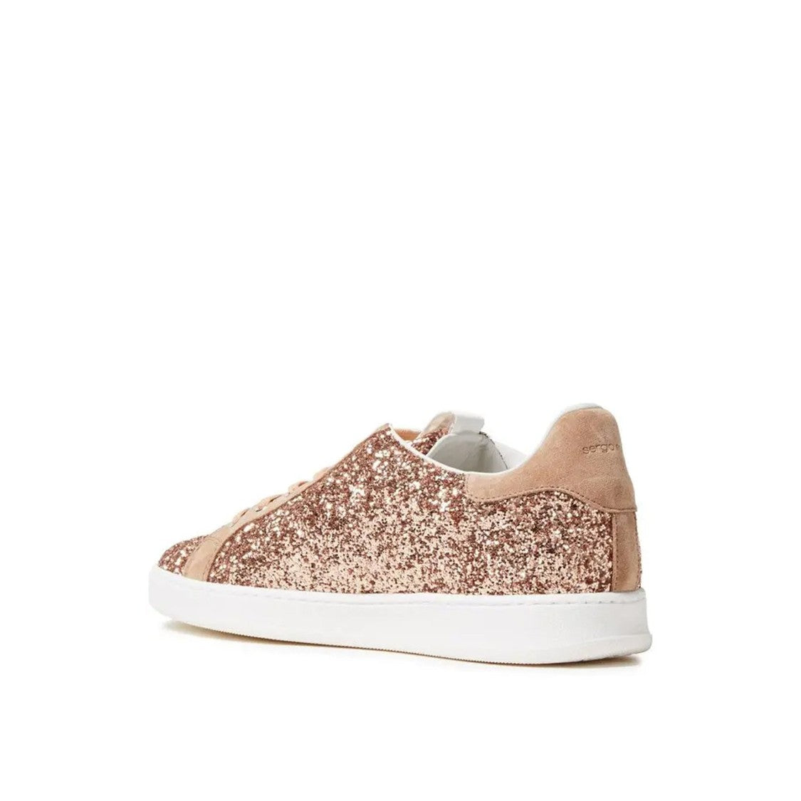 Sergio Rossi Rose Gold Glittered Woven Sneakers With Leather Accents