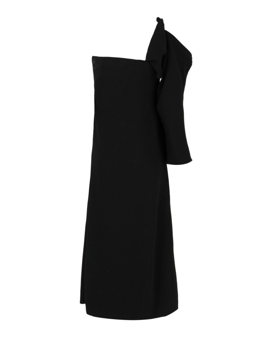 Ferragamo One-Shoulder Midi Dress With Bell Sleeves And Eyelet Details
