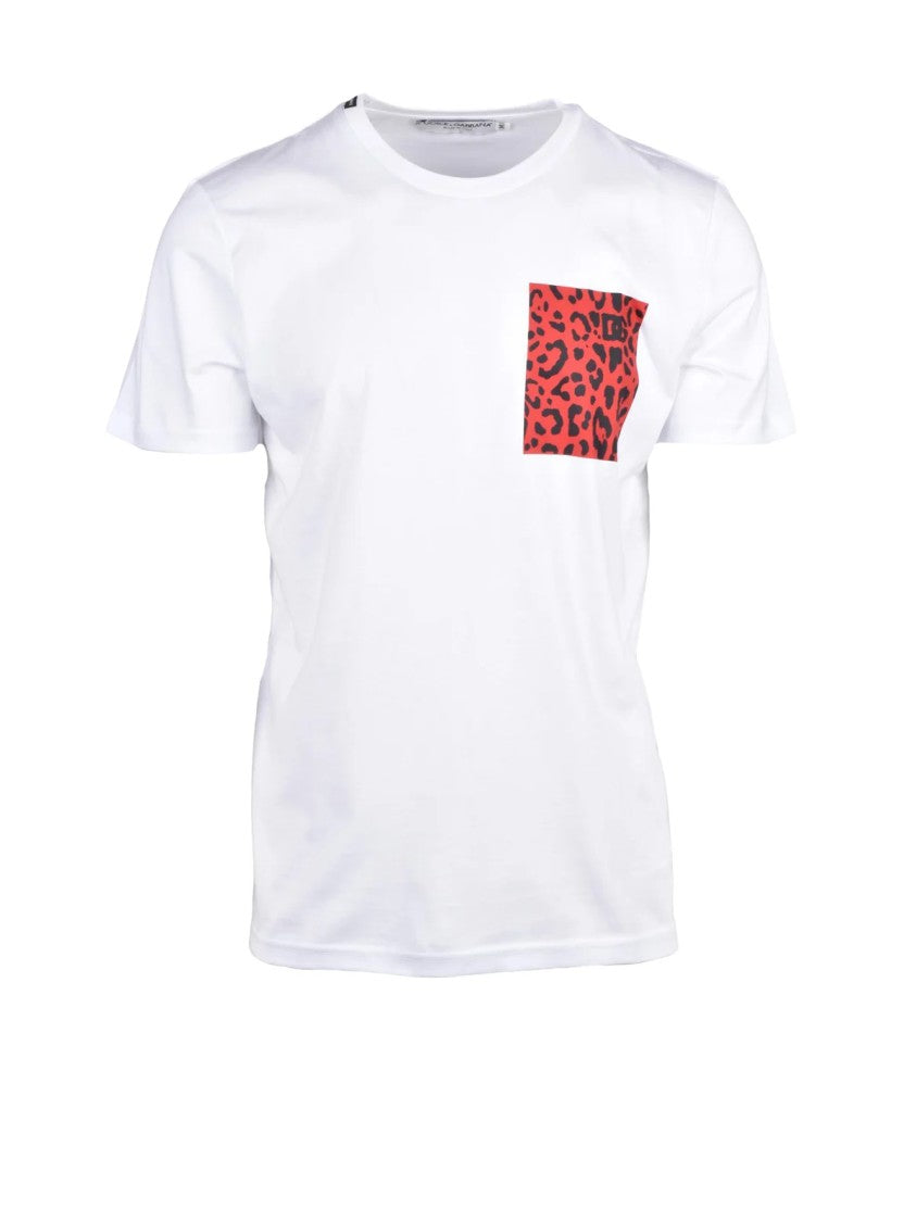 Dolce & Gabbana Black/Red Bold Leopard Print Pocket Cotton T-Shirt
