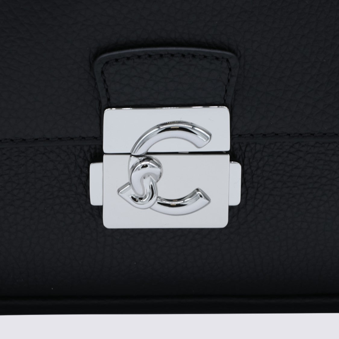 Coccinelle Rectangular Black Leather Shoulder Bag With Silver-Tone Clasp