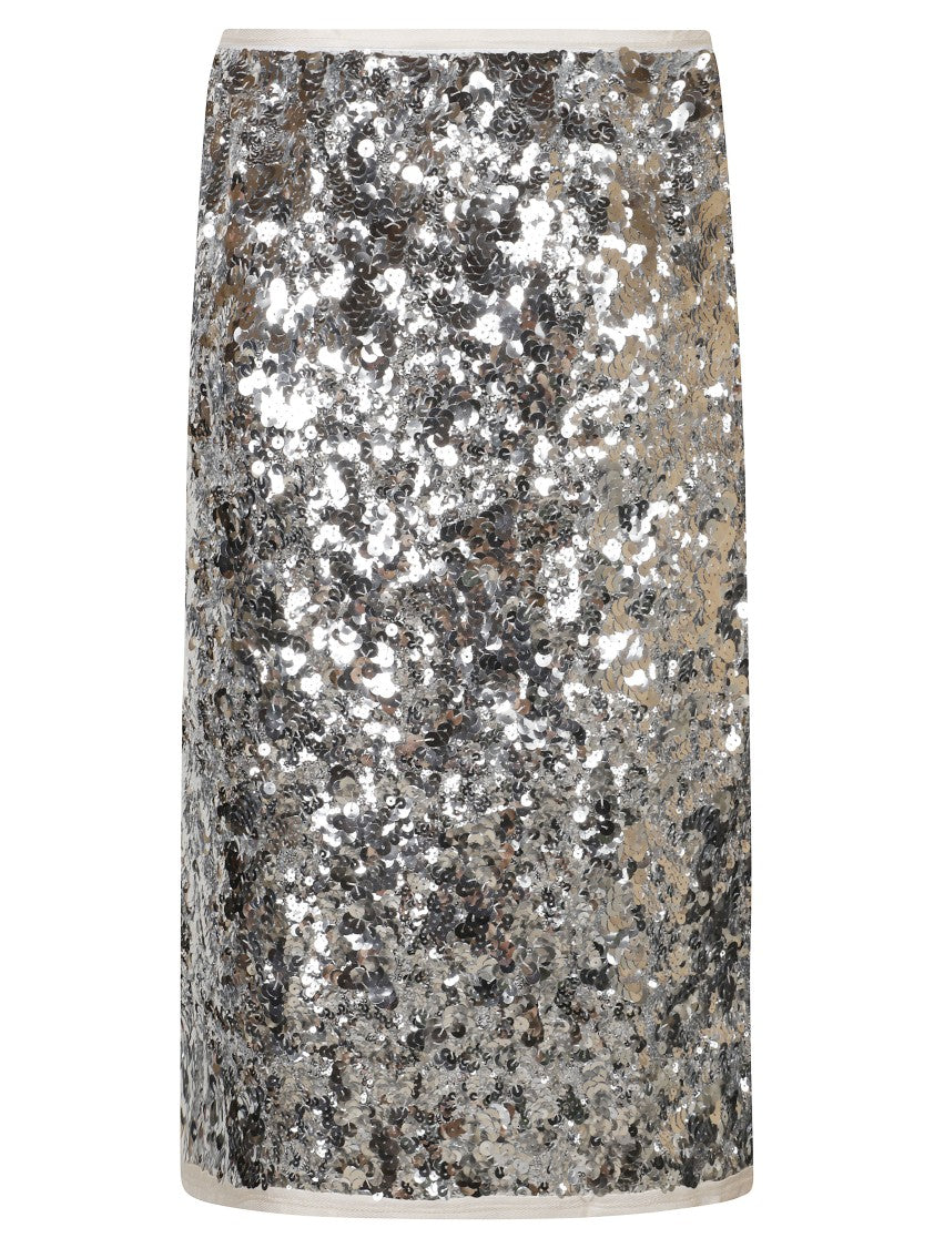 Prada Sequined Silver Skirt With Silhouette