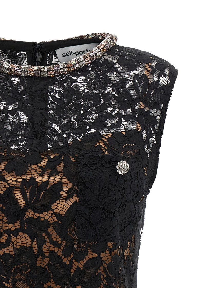 Self-Portrait 'Black Lace Crystal' Dress