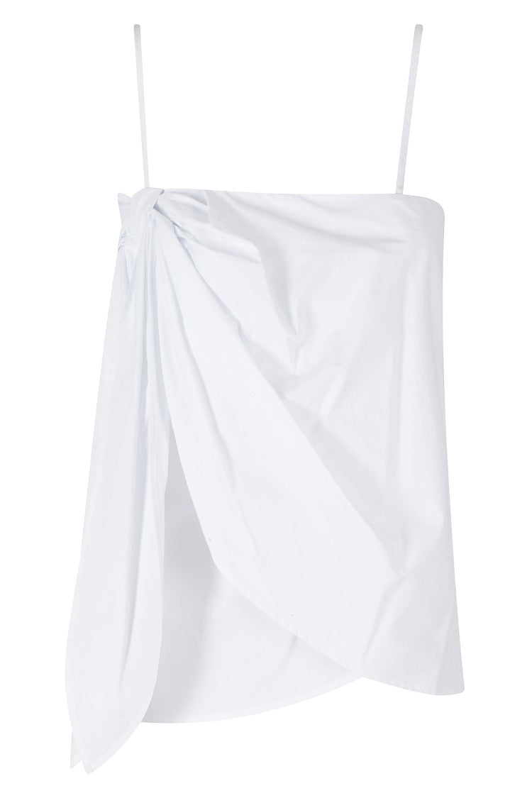 Isabelle Blanche White Adjustable-Bow Back-Zipper Cotton Tank Top