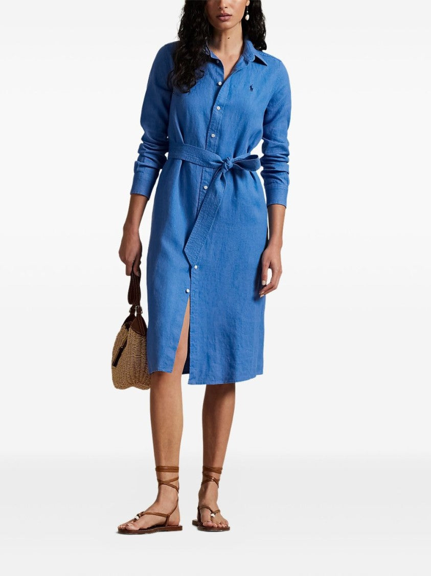 Polo Ralph Lauren Button-Down Linen Dress With Self-Tie Waist And Classic Collar