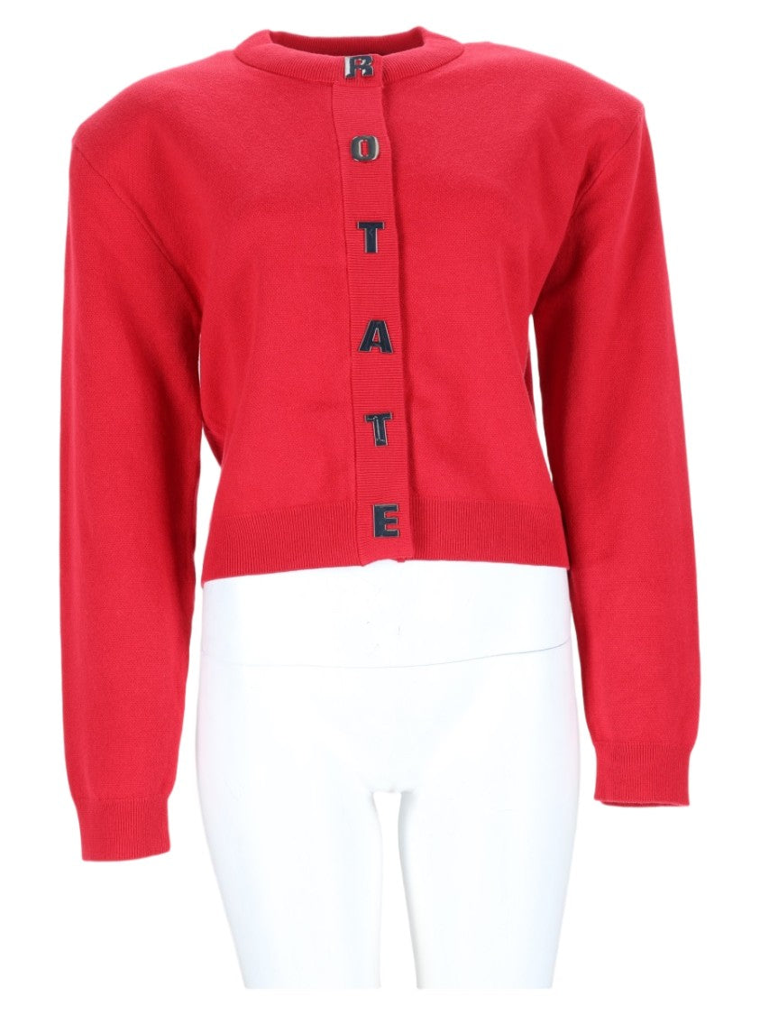 Rotate Cropped Red Sweater With Bold Button Placket