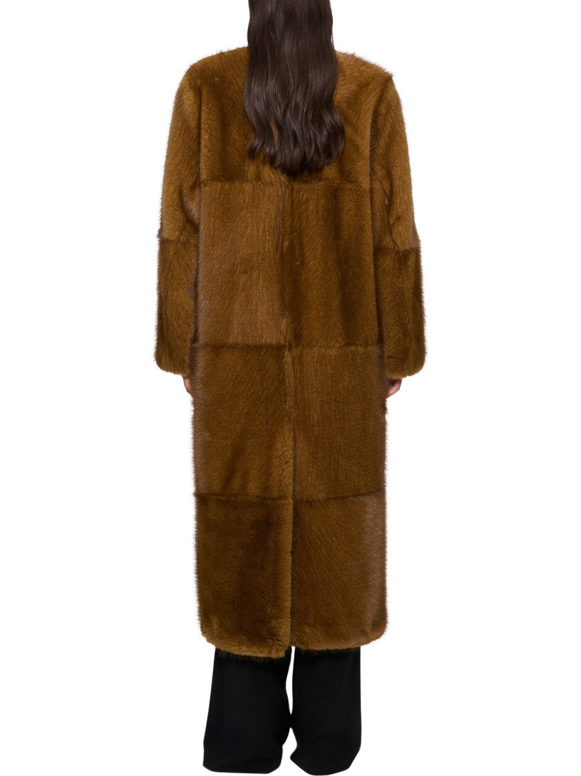 Stand Studio Plush Brown Hilma Coat With Patchwork Fur Panels