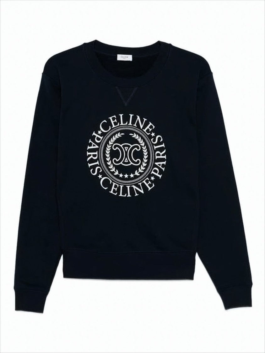 Celine Long-Sleeve Cotton Crewneck Top