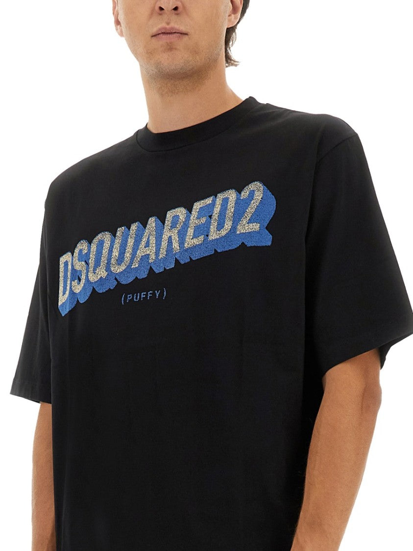 Dsquared2 Short-Sleeve T-Shirt With Puffy Logo In Blue