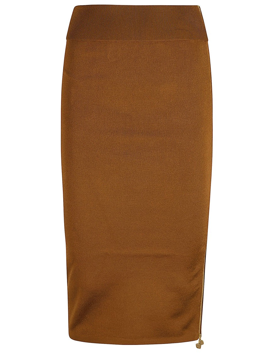 Patou Fitted Brown Skirt With Ribbed Waistband
