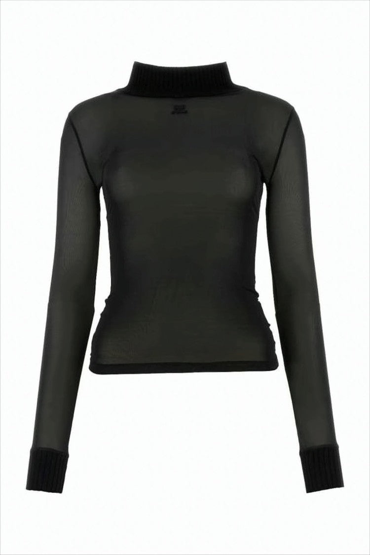 Courrèges High-Neck Long-Sleeve Top With Ribbed Details