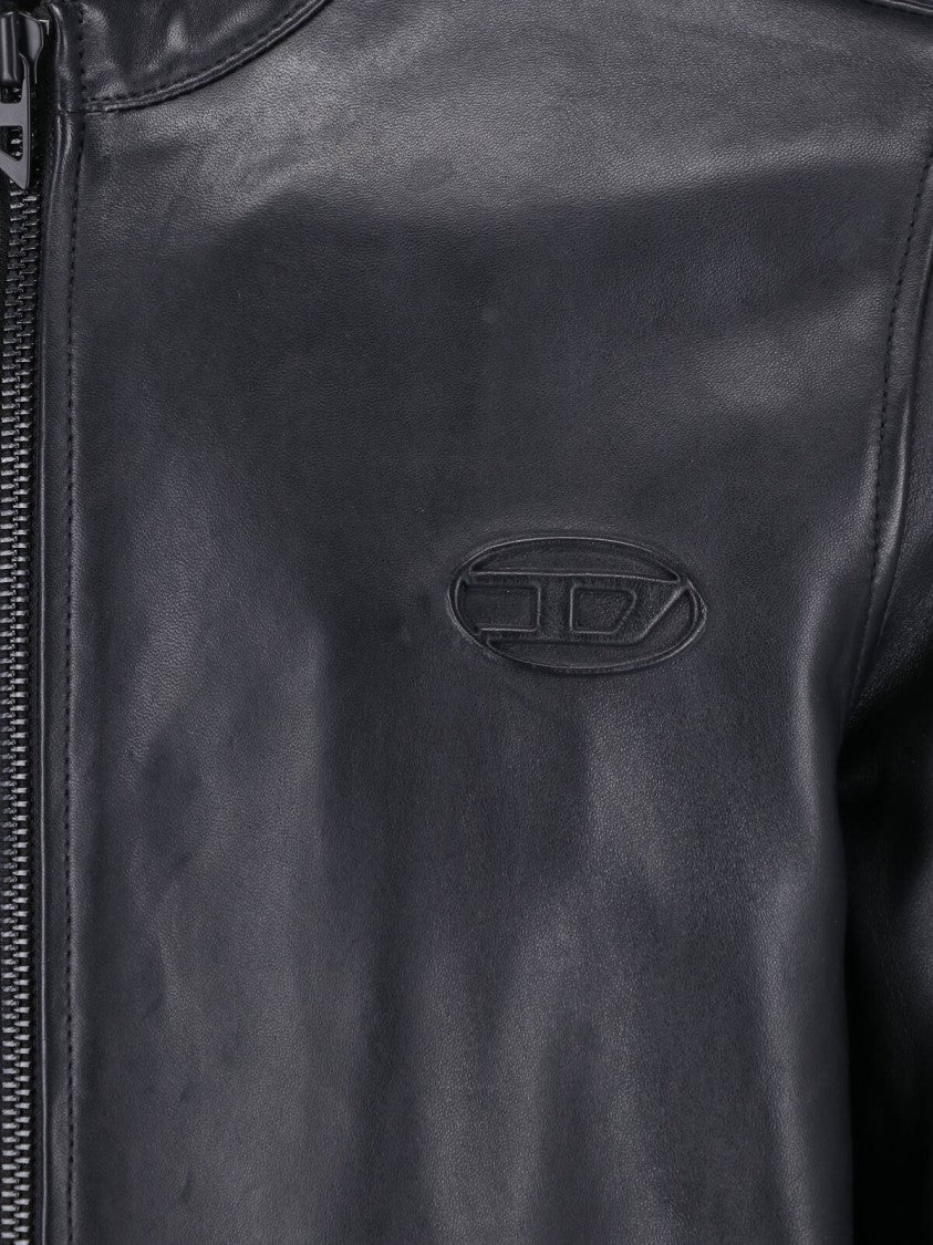 Diesel Black Lambskin Oval D Leather Jacket