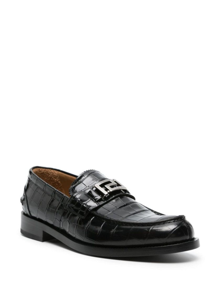 Versace Black Calf Leather Slip-On Shoes