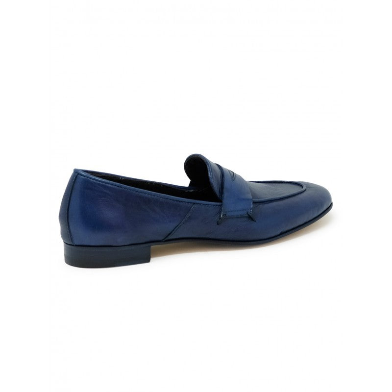 Mara Bini Blue Leather Flat Loafers