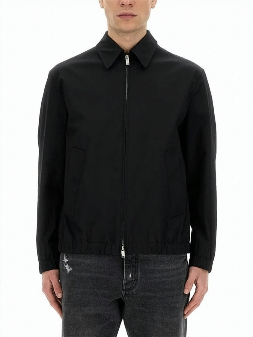 Lardini Black Jacket With Zip Front And Elasticized Cuffs