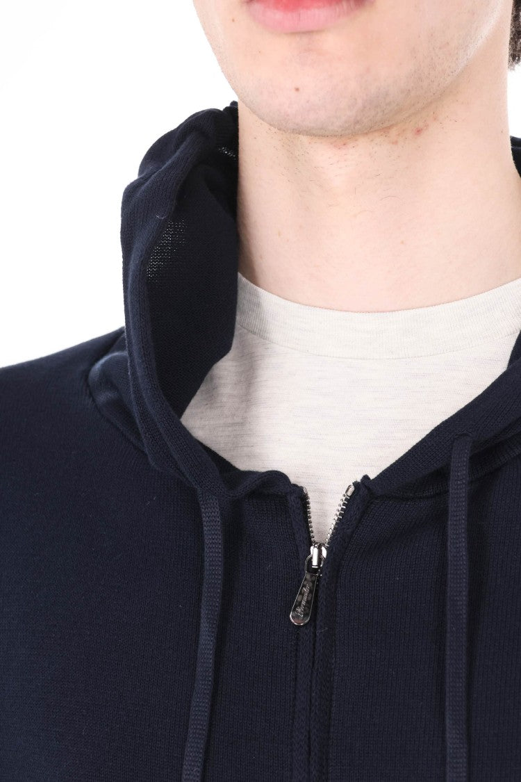 Drumohr Blue Full-Zip Cotton Sweater