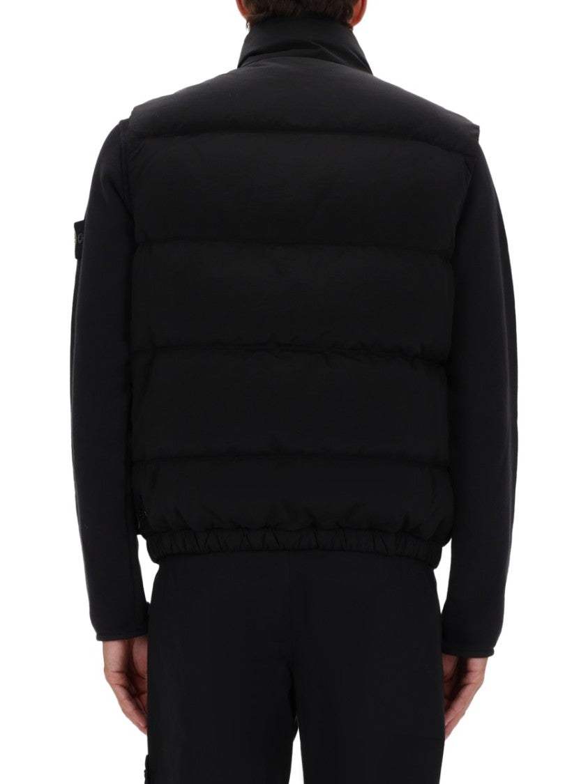 Stone Island Quilted Black Vest With High Collar