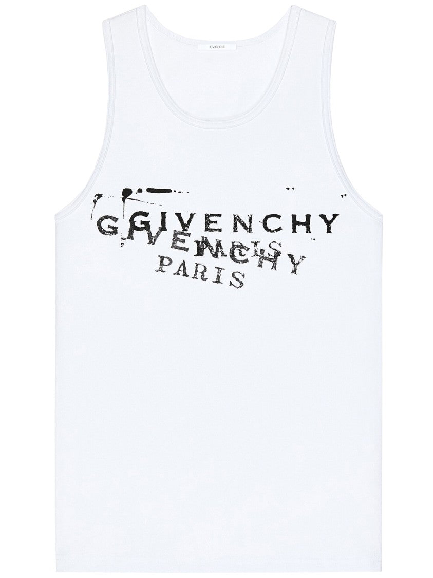 Givenchy White Slim Fit Distressed Graphic Tank
