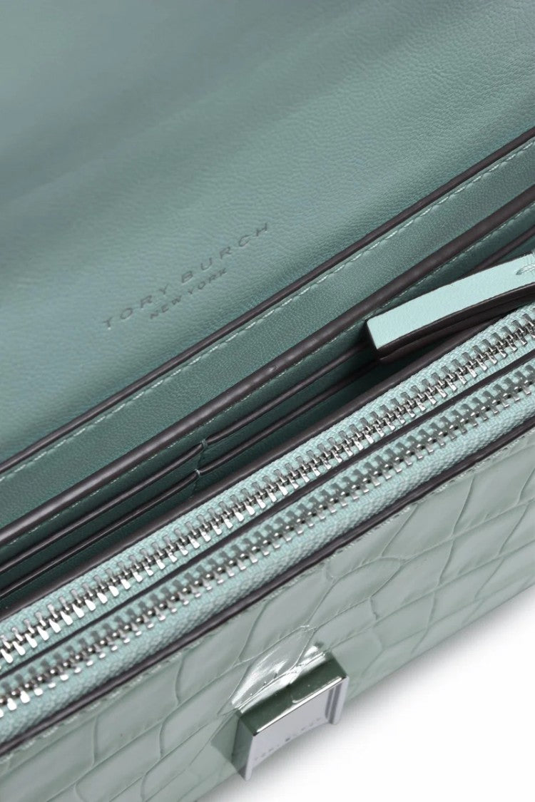 Tory Burch Thea Embossed Flat Shoulder Bag - Green