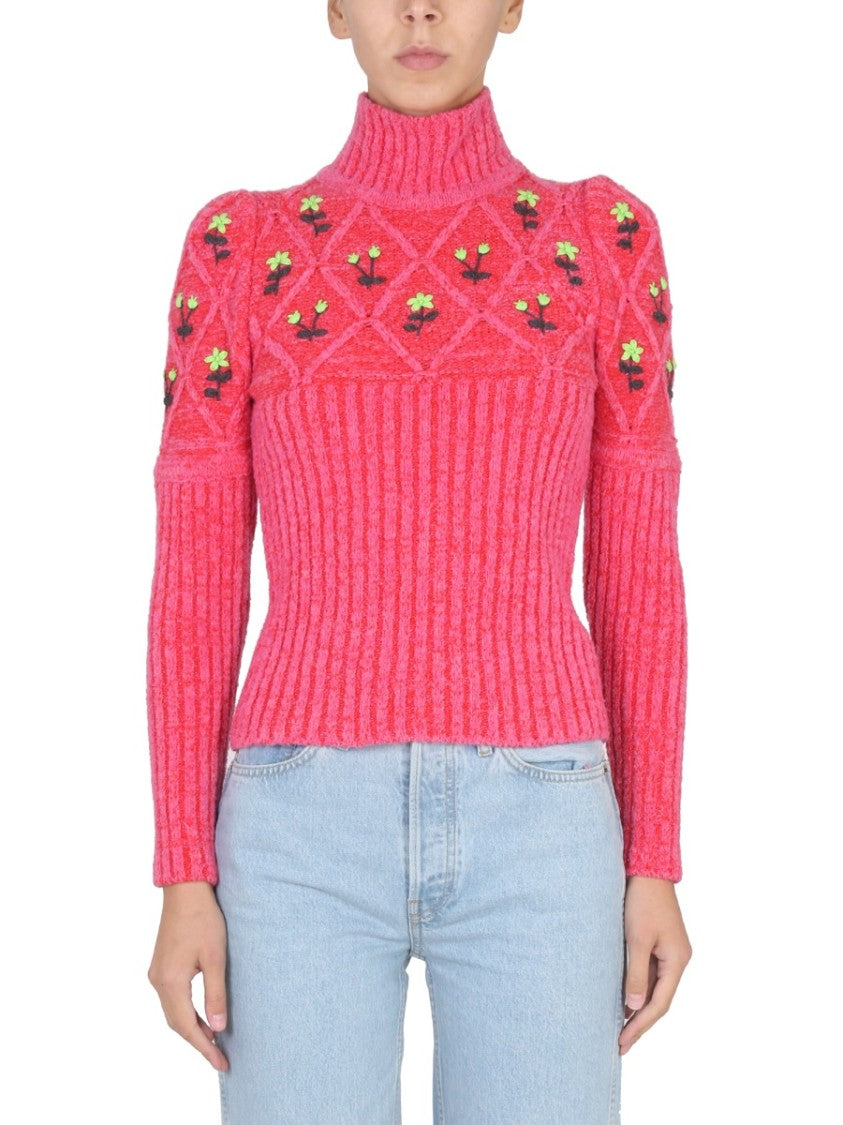 Cormio Ribbed Knit Jersey With Floral Embroidery