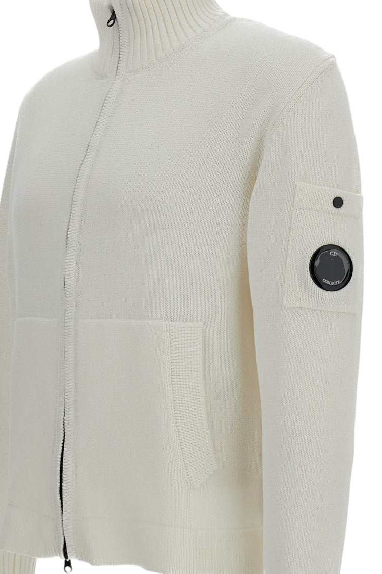 C.P. Company White Cotton Zipped Cardigan