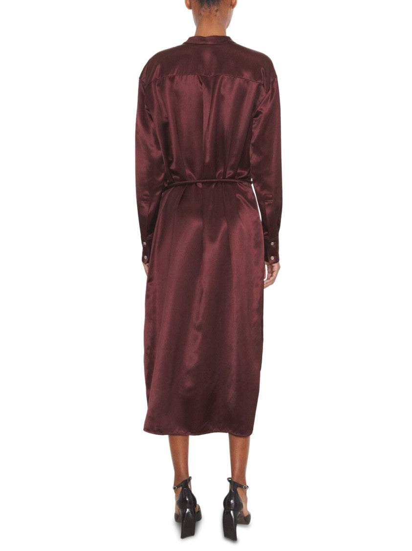 Tory Burch Asymmetric Viscose Shirtdress With Deep Burgundy Tone