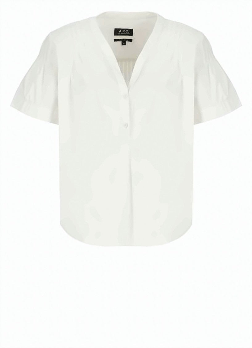 A.P.C. Short-Sleeved Blouse With V-Neckline And Subtle Puff Sleeve