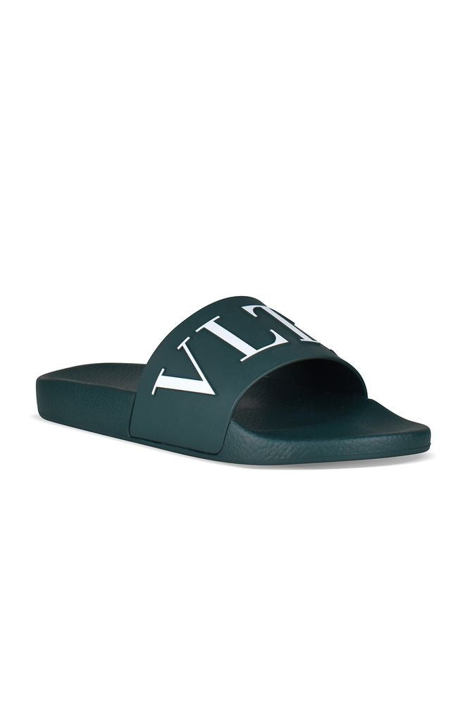 Valentino Garavani Deep Green Rubber Vltn Slides