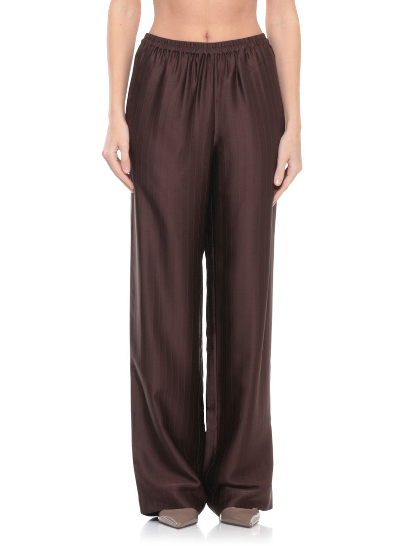 Loulou De Saison Relaxed Fit Brown Viscose Pants With Striped Pattern