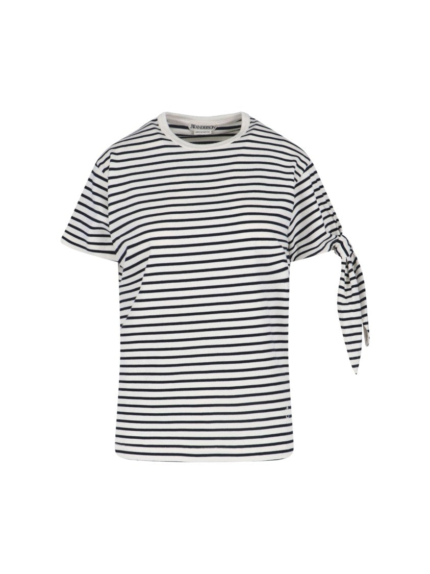 J. W. Anderson White Striped Knotted Sleeve Cotton T-Shirt