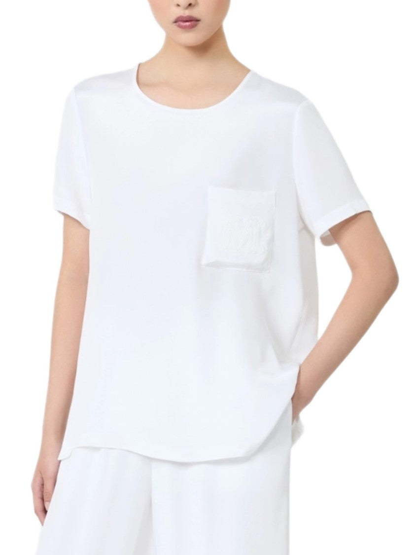 Max Mara Short-Sleeved White Top With Round Neckline And Pocket Detail
