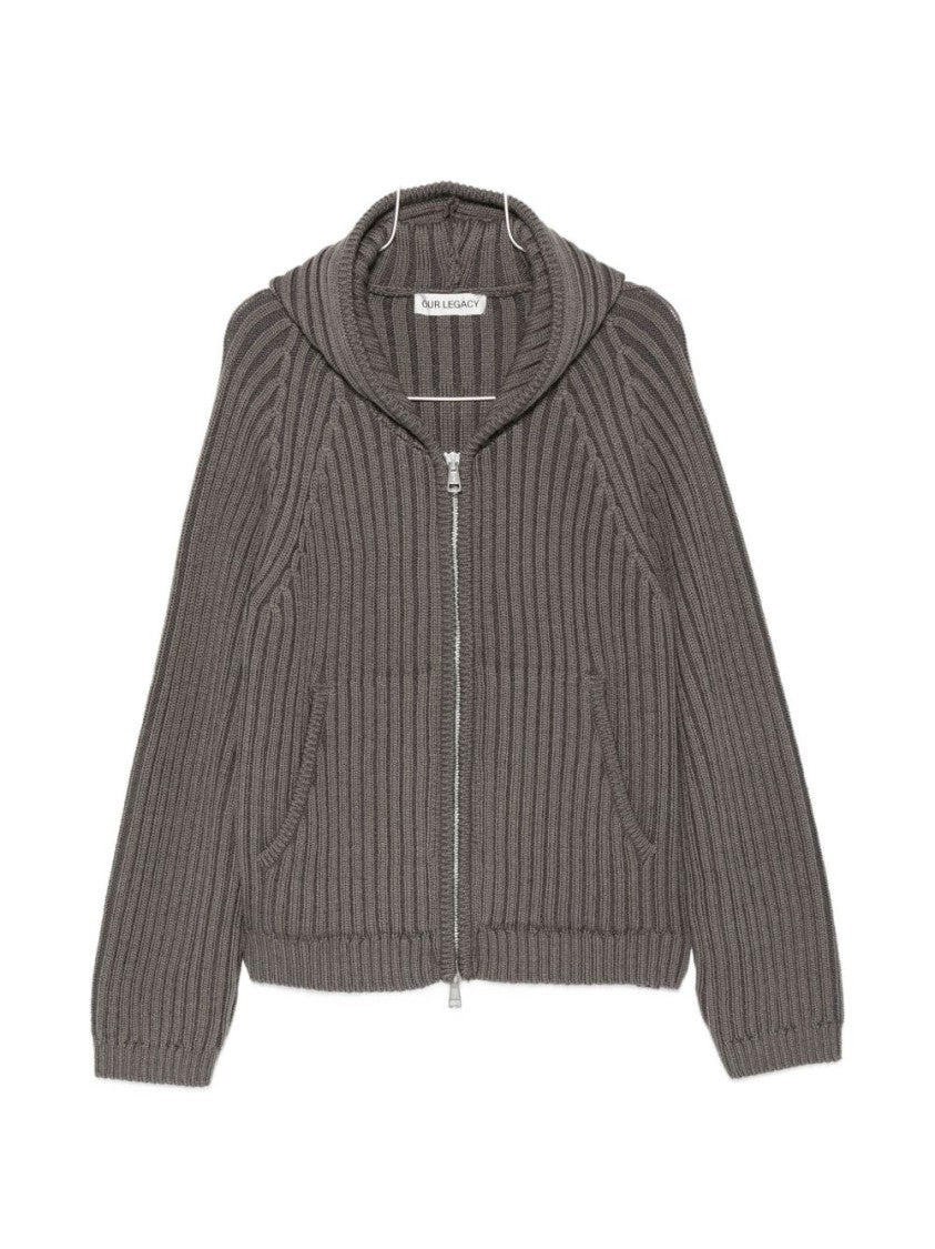 Our Legacy Ribbed Knit Hooded Zip Sweater