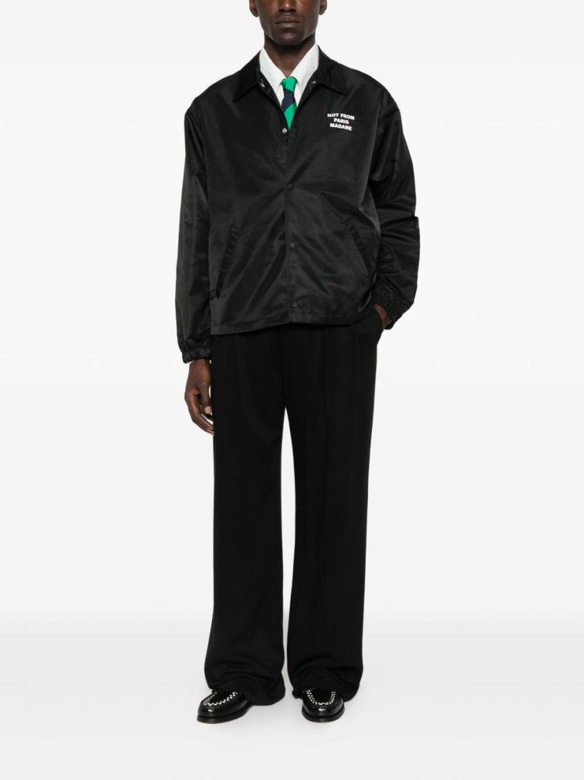 Drôle De Monsieur Black Satin Jacket With Bold Printed Lettering