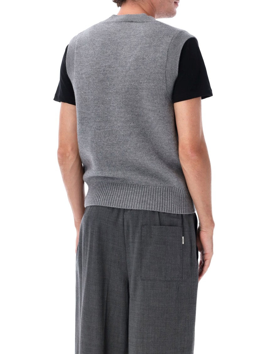 Ami Paris Felted Merino Wool Sleeveless Sweater With Intarsia Heart Design