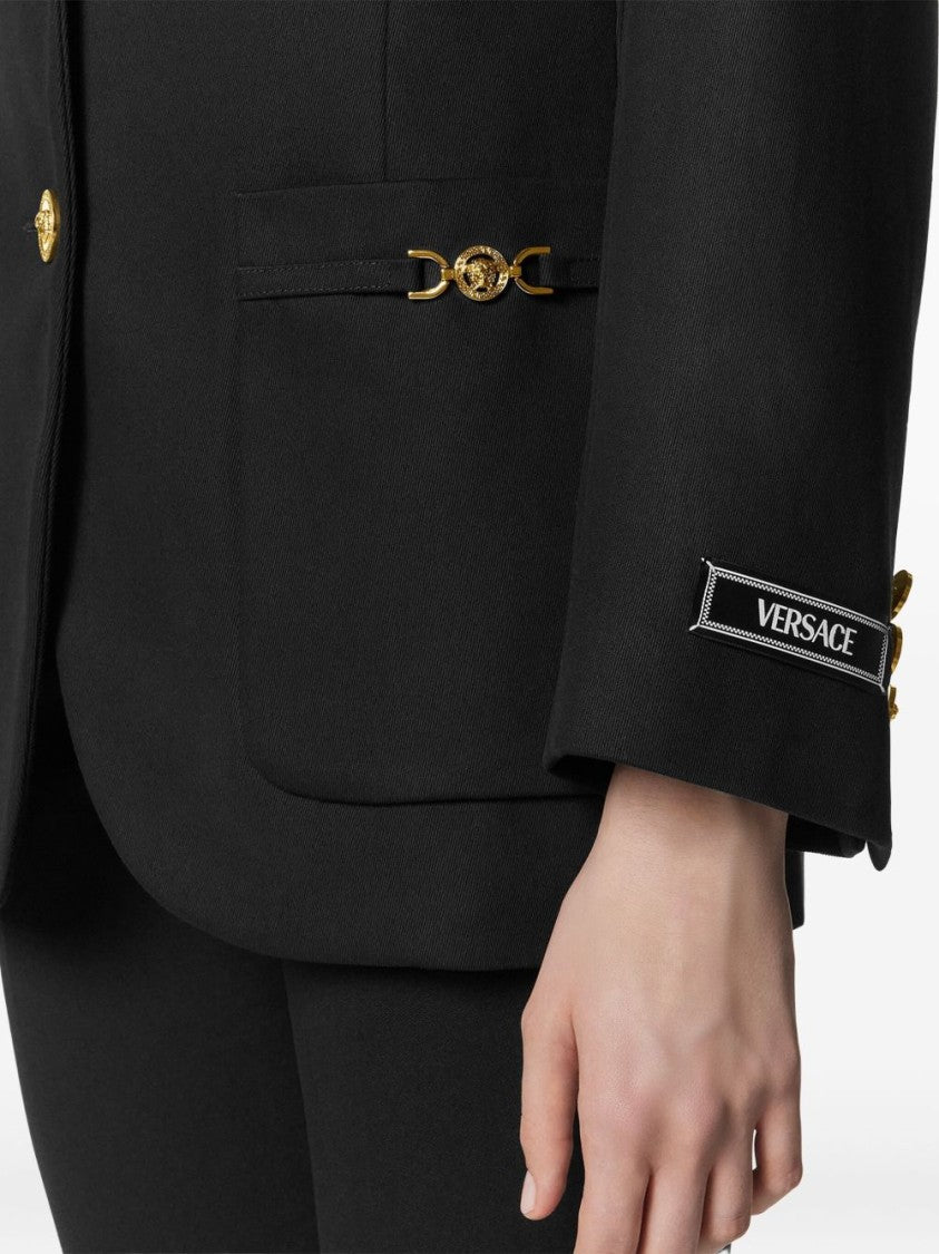 Versace Black Gold Button Patch Pocket Jacket