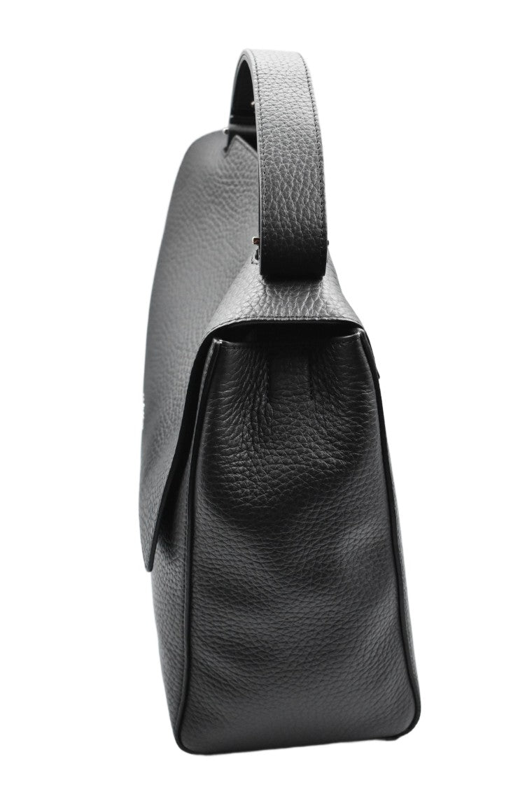 Orciani Black Hammered Leather Sveva Grande Handbag