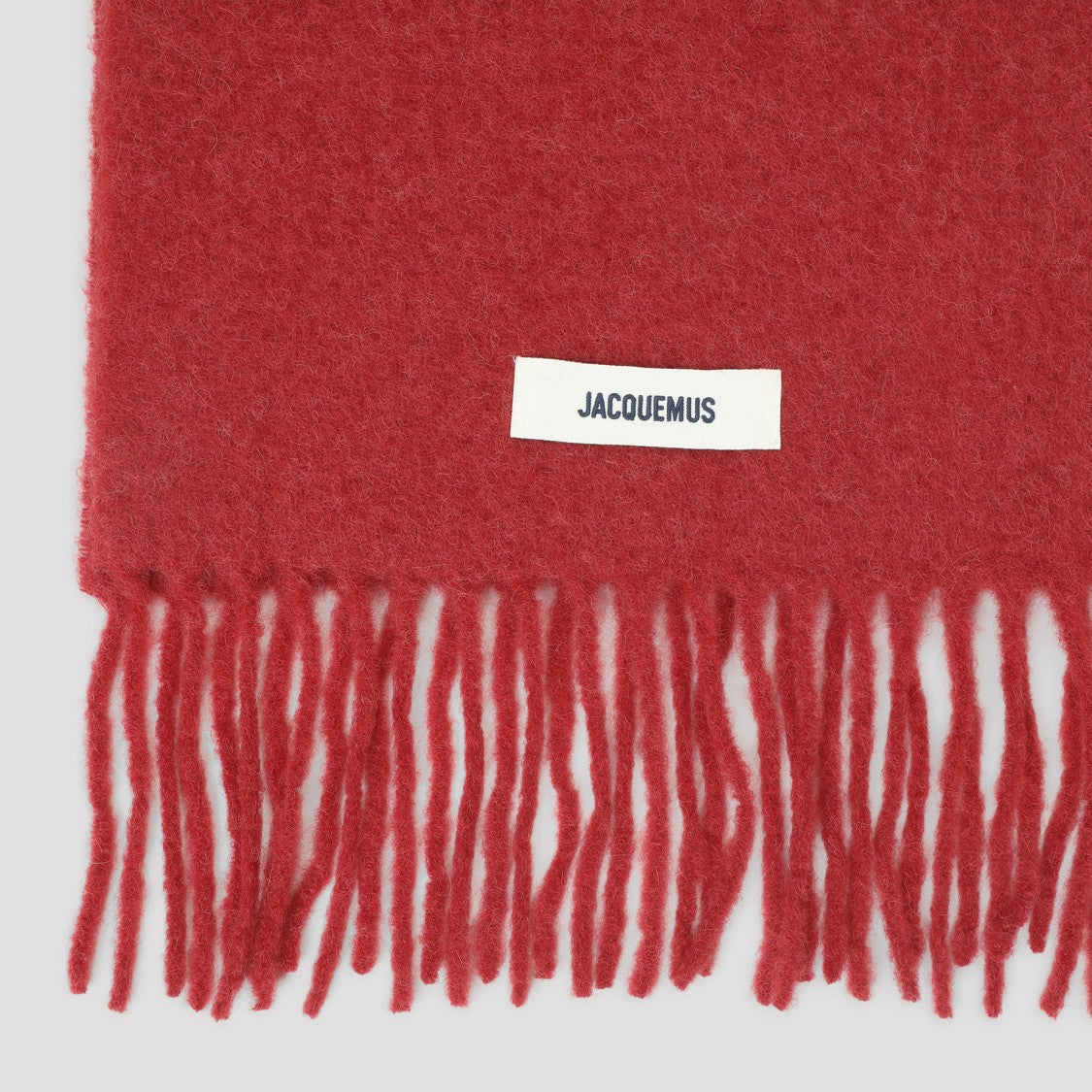 Jacquemus Fringed Rectangular Scarf In Rich Red Blend