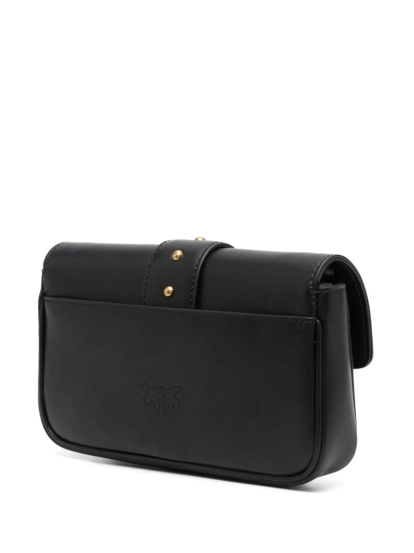 Pinko Structured Black Bag With Gold-Tone Bird Embellishment