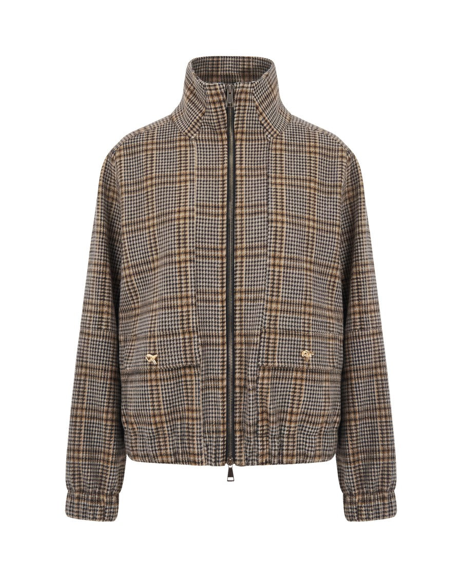 Fabiana Filippi Classic Check Pattern Bomber Jersey Jacket