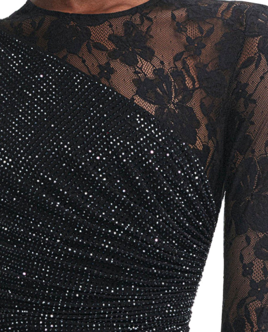 Self-Portrait Rhinestone-Embellished Lace Maxi Dress With Side Slit