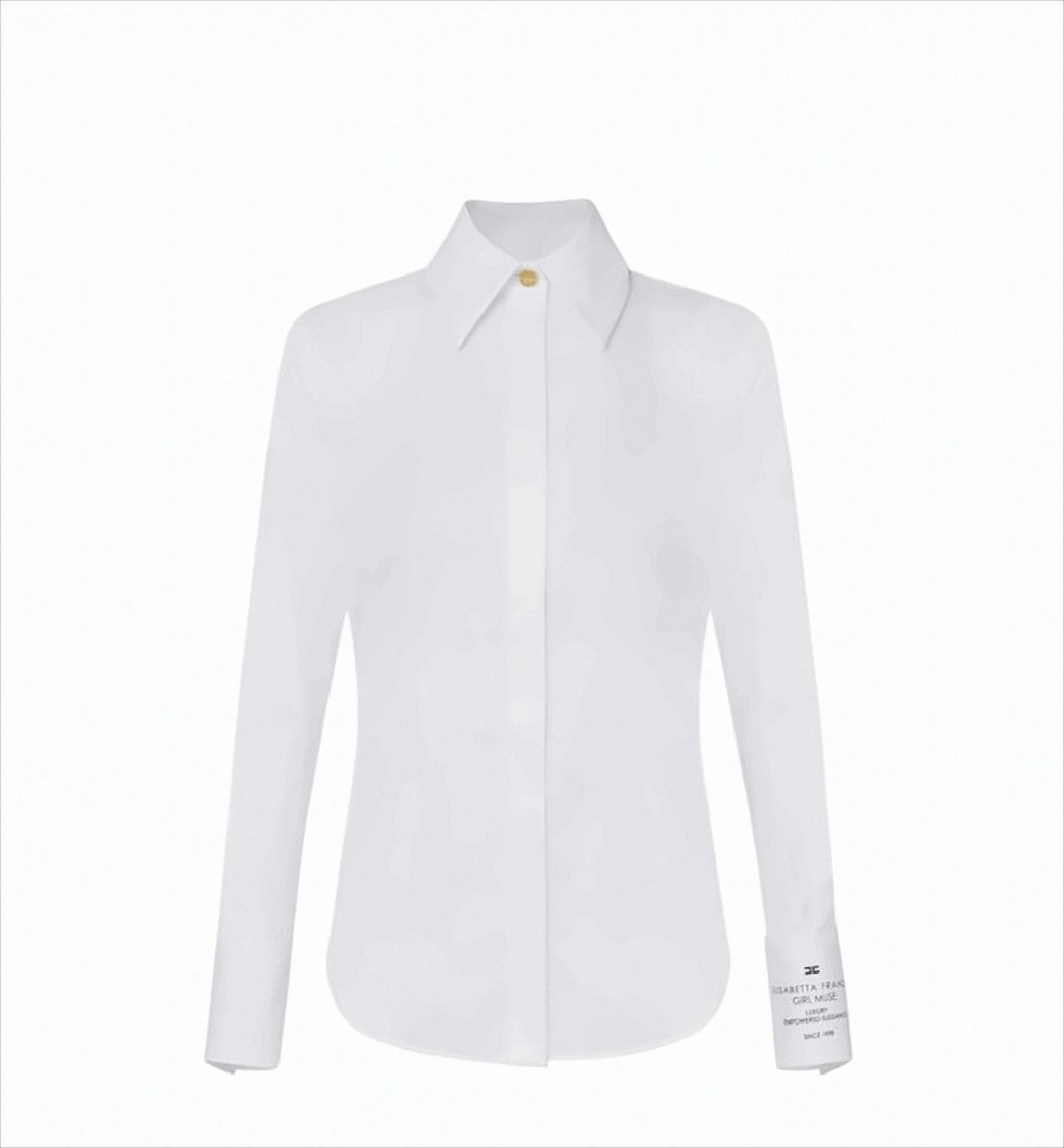 Elisabetta Franchi Crisp Cotton Poplin Shirt With Button-Embellished Collar