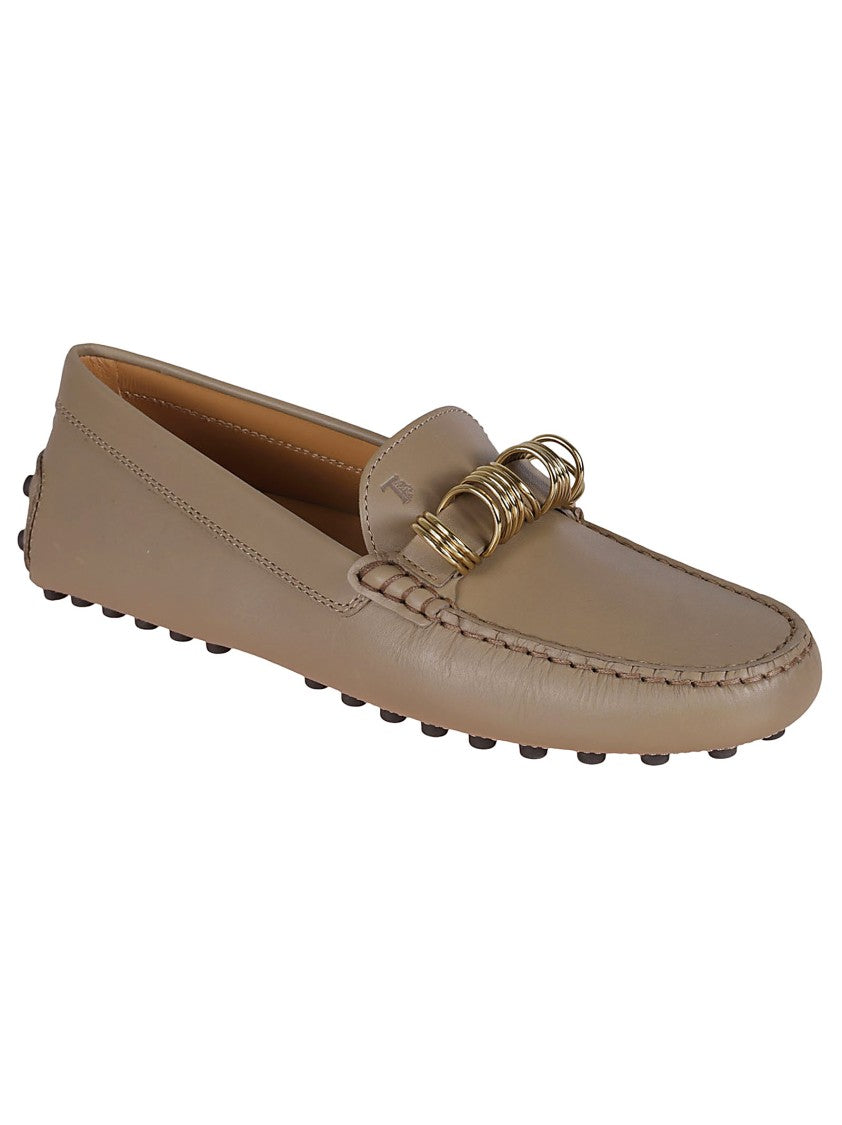Tod's Rounded Toe Leather Loafers With Decorative Metal Ring