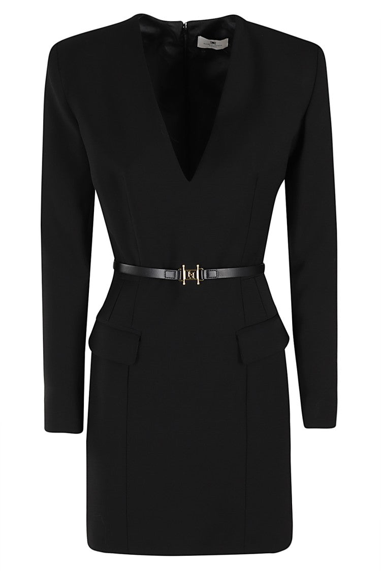 Elisabetta Franchi Structured Black Wool Dress