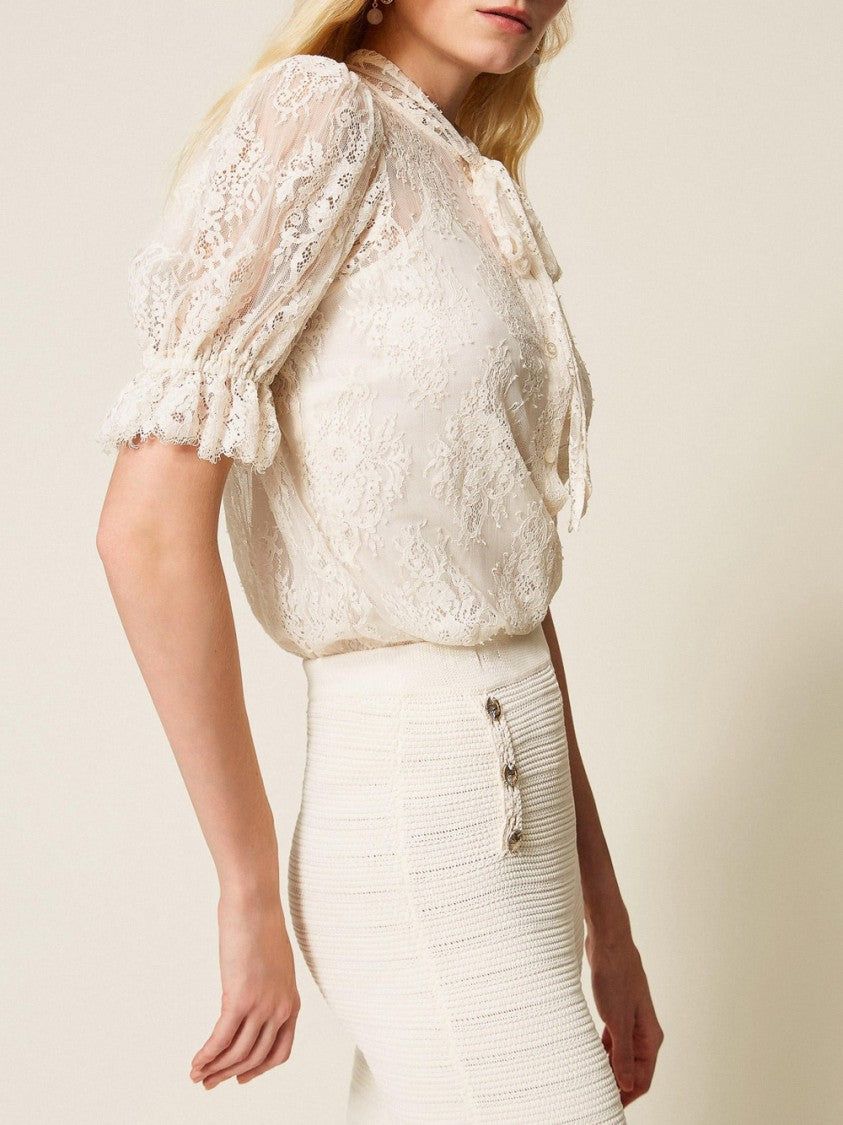 Twin-Set Lace Blouse With Puffed Sleeves