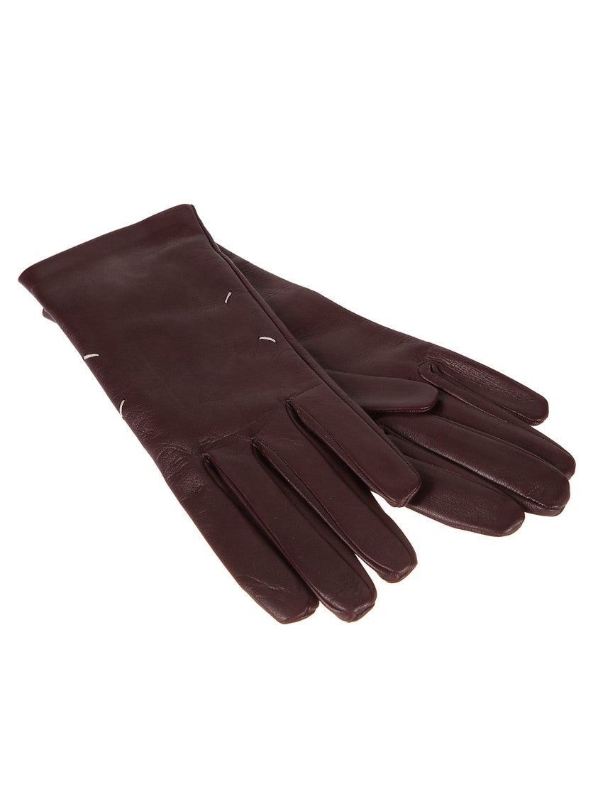 Maison Margiela Burgundy Leather Gloves With Refined Elongated Silhouette